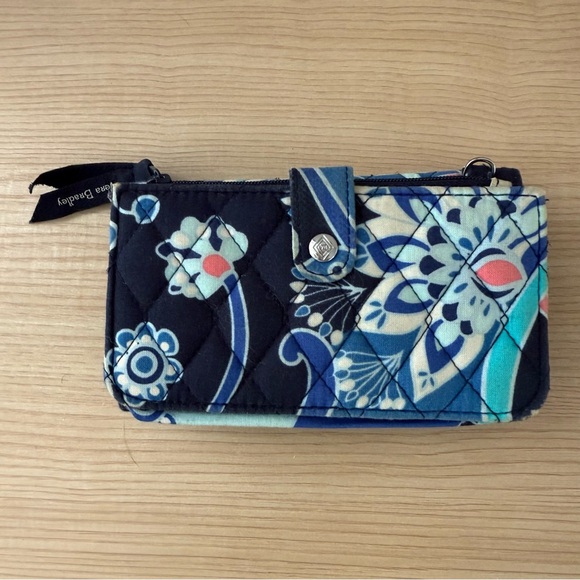 Vera Bradley Tri Fold Wallet Snap Flap Closure Blue and Pink Quilted - Picture 2 of 9